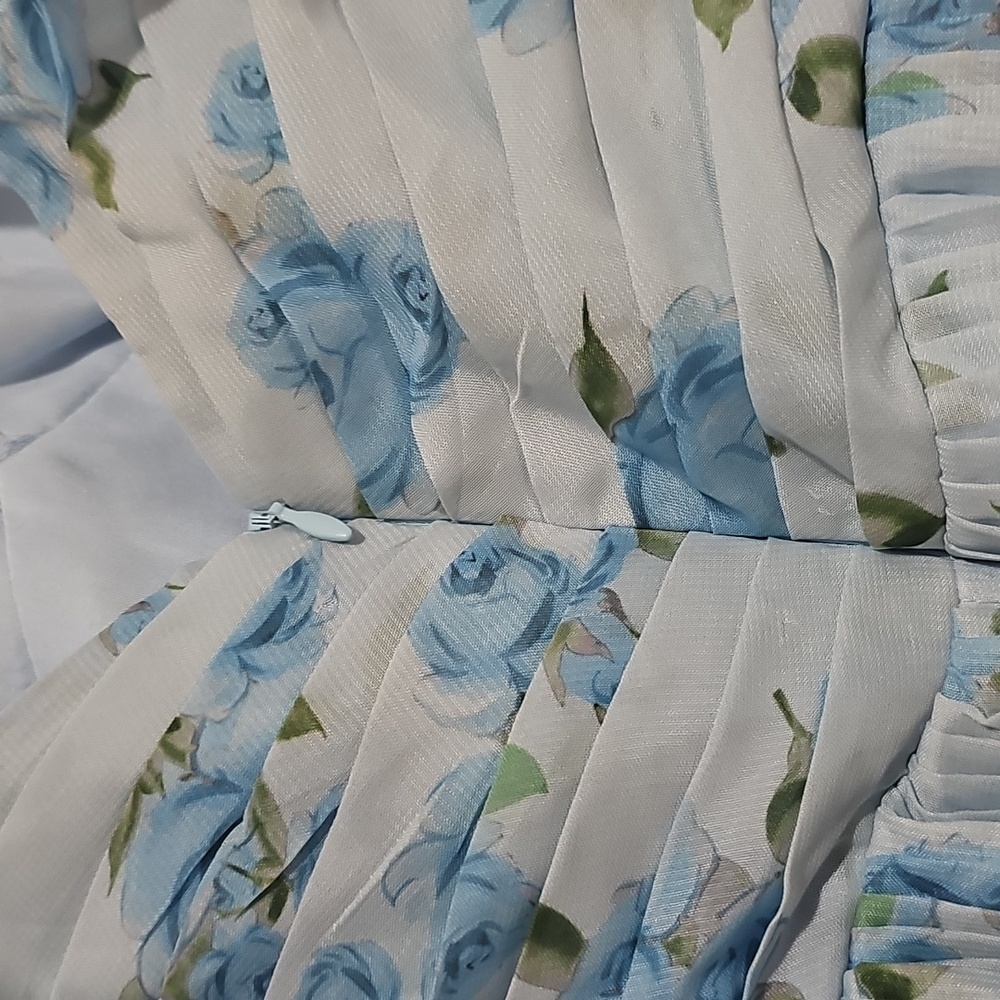 ✨ Blue Floral Pleated Maxi Dress | Bridal Shower / Garden Party Dress | Size 10 - Picture 7 of 10